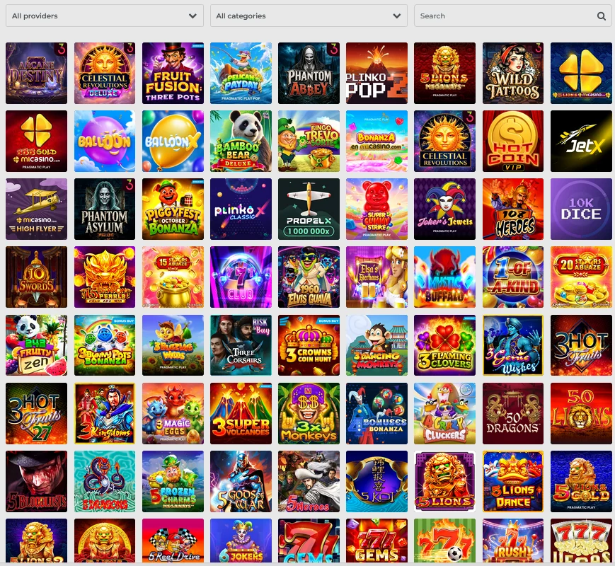 Illustrative MiCasino game catalogue