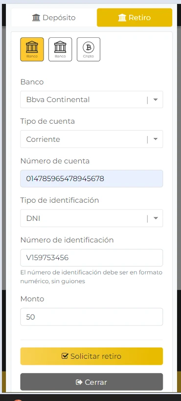 Example of a withdrawal form